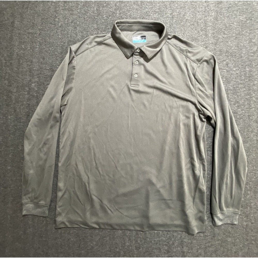 PGA TOUR Mens Micro Long Sleeve Polo Shirt Gray Golf Performance Size L